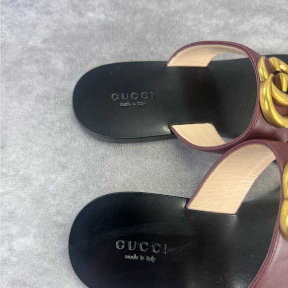 Authentic Gucci Bordeaux Gg Marmont Leather Thongs 37 - Picture 6 of 14